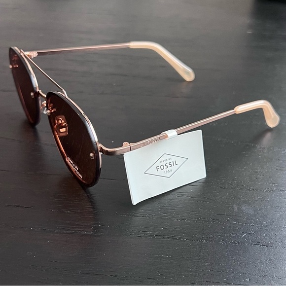 Fossil Rose Gold Metal Aviator Sunglasses 57mm main image 6